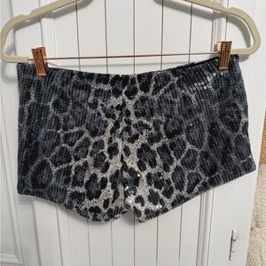 Edikted Black and Gray Sequin Leopard Shorts